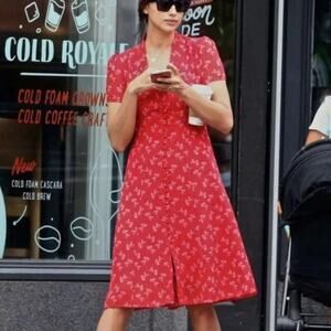 The Kooples In Bloom Red Floral Midi Dress Size 1/Small